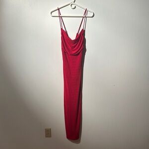 Elegant Red Midi Stretchy Women's Dress